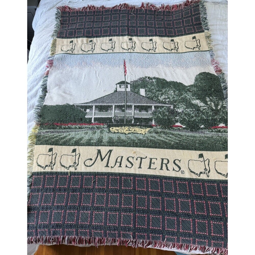 Vintage Masters Golf Course Tournament Afghan Blanket Tapestry Rare Unique